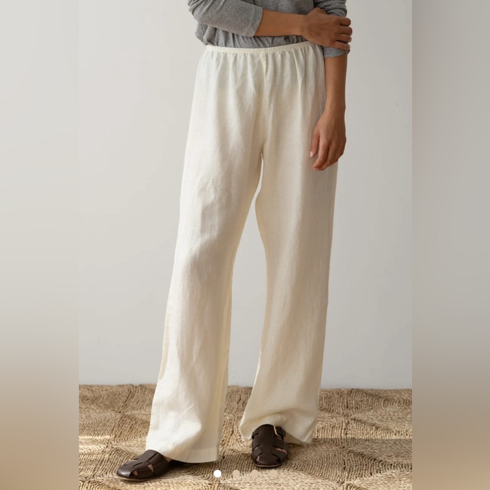 DONNI The Simple Linen Pant in Creme, size Small